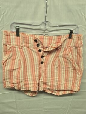 Free People Striped Yarn Dye Button-Front Women’s Shorts in Coral Cream Size 2